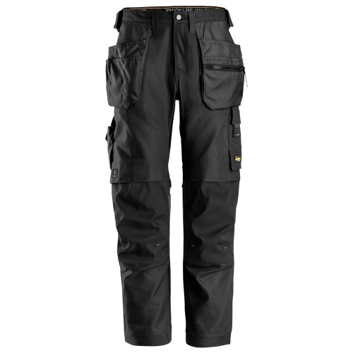 6224 Pantalones largos de trabajo elásticos AllroundWork Canvas+ con bolsillos flotantes color negro