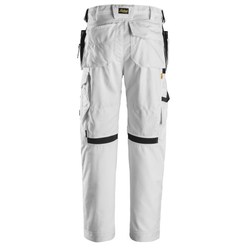 6224 Pantalones largos de trabajo elásticos AllroundWork Canvas+ con bolsillos flotantes color blanco