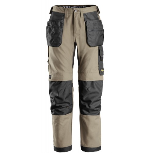 6224 Pantalones largos de trabajo elásticos AllroundWork Canvas+ con bolsillos flotantes color beige