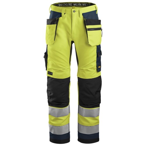 6230 Pantalones largos de trabajo de alta visibilidad clase 2 con bolsillos flotantes AllroundWork amarillo-azul marino talla 96