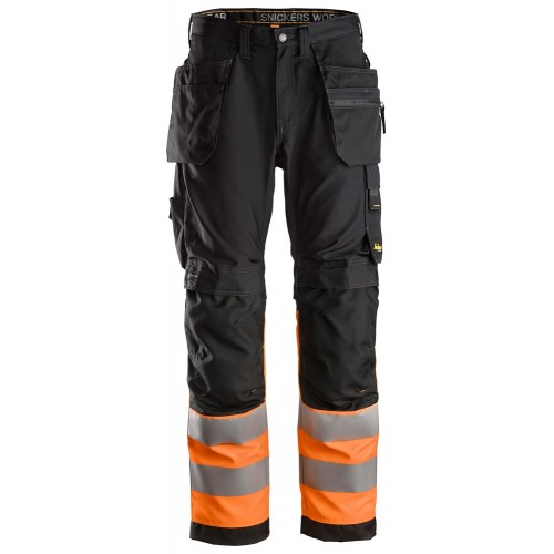 6233 Pantalones largos de trabajo de alta visibilidad clase 1 con bolsillos flotantes AllroundWork negro-naranja talla 252