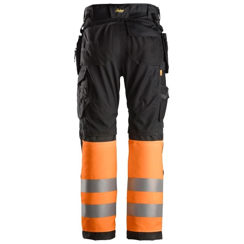 6233 Pantalones largos de trabajo de alta visibilidad clase 1 con bolsillos flotantes AllroundWork negro-naranja