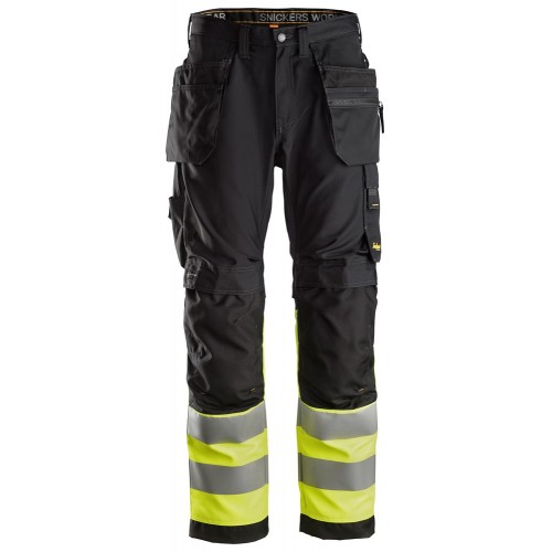 6233 Pantalones largos de trabajo de alta visibilidad clase 1 con bolsillos flotantes AllroundWork negro-amarillo talla 48