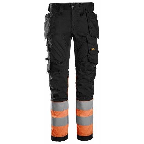 6234 Pantalones largos de trabajo elásticos de alta visibilidad clase 1 con bolsillos flotantes negro-naranja talla 108