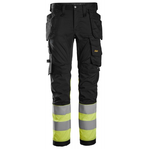 6234 Pantalones largos de trabajo elásticos de alta visibilidad clase 1 con bolsillos flotantes negro-amarillo talla 156