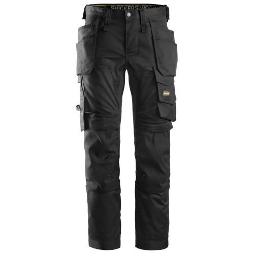 6241 Pantalones largos de trabajo elásticos AllroundWork Slim Fit con bolsillos flotantes color negro