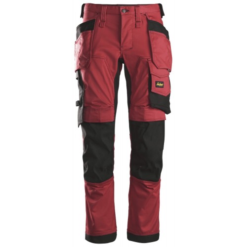 6241 Pantalones largos de trabajo elásticos con bolsillos flotantes AllroundWork rojo-negro talla 100