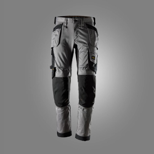 6241 Pantalones largos de trabajo elásticos AllroundWork Slim Fit con bolsillos flotantes color gris / negro