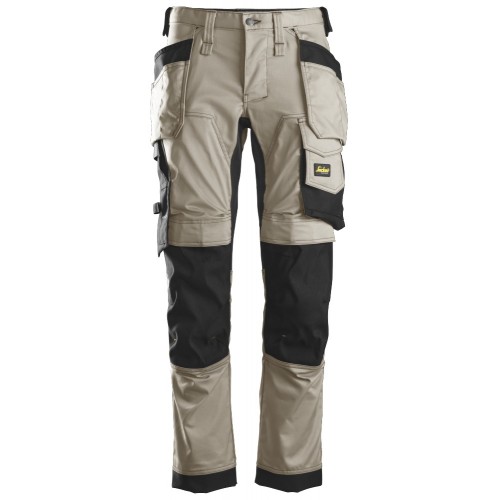 6241 Pantalones largos de trabajo elásticos AllroundWork Slim Fit con bolsillos flotantes color beige/ negro