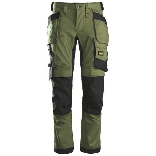 6241 Pantalones largos de trabajo elásticos con bolsillos flotantes AllroundWork verde khaki-negro talla 62