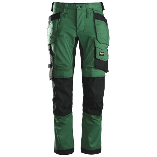 6241 Pantalones largos de trabajo elásticos AllroundWork Slim Fit con bolsillos flotantes color verde forestal/ negro