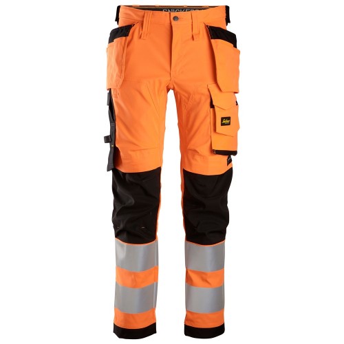 6243 Pantalones largos de trabajo elásticos de alta visibilidad clase 2 con bolsillos flotantes naranja-negro talla 252