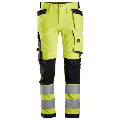 6243 Pantalones largos de trabajo elásticos de alta visibilidad clase 2 con bolsillos flotantes amarillo-negro talla 150