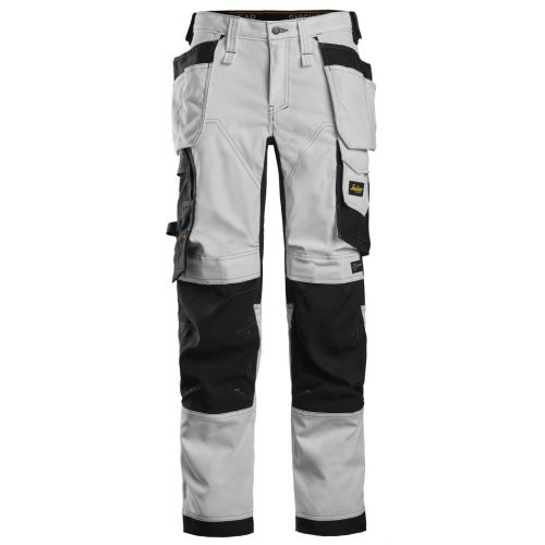 6247 Pantalones largos elásticos de trabajo para mujer con bolsillos flotantes AllroundWork blanco/negro