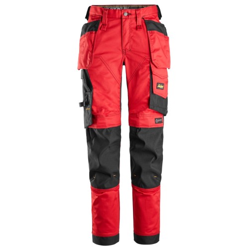 6247 Pantalones largos elásticos de trabajo para mujer AllroundWork Slim Fit con bolsillos flotantes color rojo chile / negro