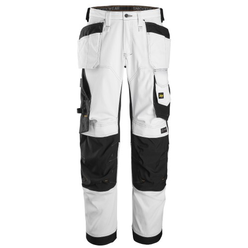 6251 Pantalones largos de trabajo elásticos de ajuste holgado con bolsillos flotantes AllroundWork blanco-negro talla 112