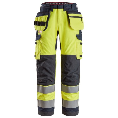 6261 Pantalones largos de trabajo de alta visibilidad clase 2 con bolsillos flotantes simétricos ProtecWork amarillo-azul marino talla 164