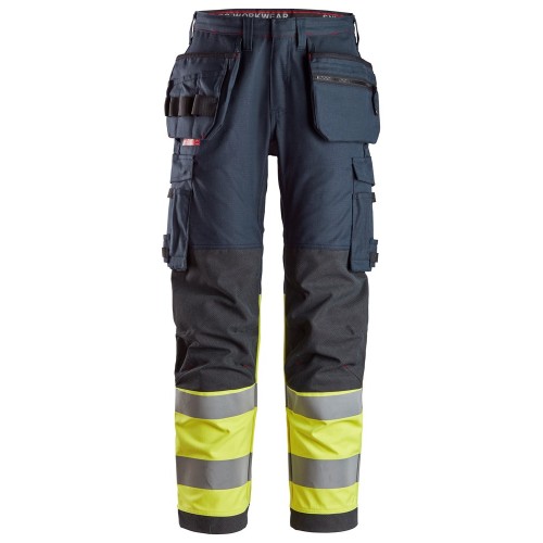 6263 Pantalones largos de trabajo de alta visibilidad clase 1 con bolsillos flotantes ProtecWork azul marino-amarillo talla 46