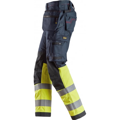 6263 Pantalones largos de trabajo de alta visibilidad clase 1 con bolsillos flotantes ProtecWork azul marino-amarillo