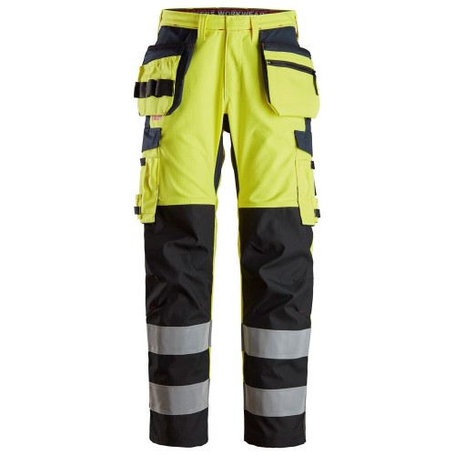 6264 Pantalones largos de trabajo de alta visibilidad clase 2 con bolsillos flotantes y espinilla reforzada ProtecWork amarillo-azul marino talla 96