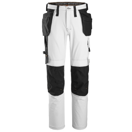 6271 Pantalones largos de trabajo elásticos completos con bolsillos flotantes AllroundWork blanco-negro talla 56
