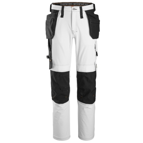6271 Pantalones largos de trabajo elásticos AllroundWork con bolsillos flotantes color blanco/ negro