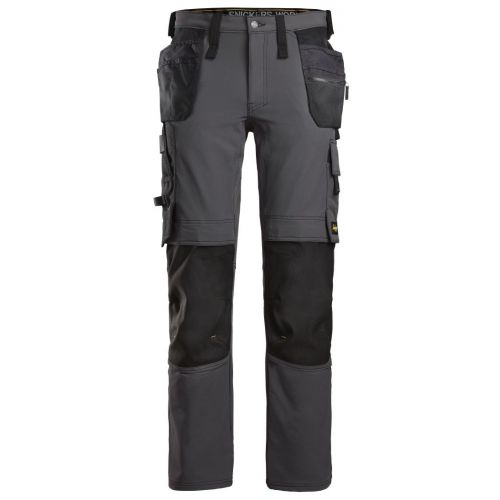 6271 Pantalones largos de trabajo elásticos AllroundWork con bolsillos flotantes color gris acero/ negro