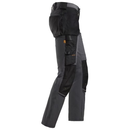 6271 Pantalones largos de trabajo elásticos AllroundWork con bolsillos flotantes color gris acero/ negro