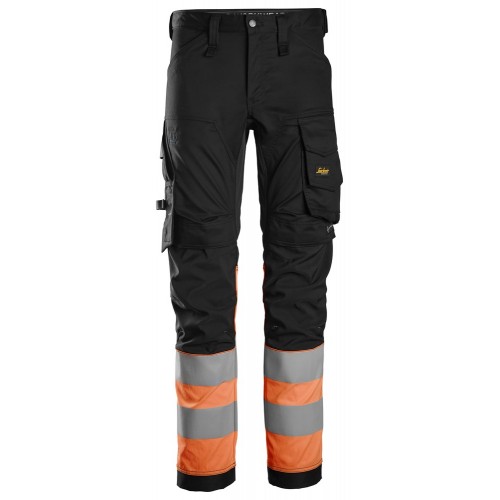 6334 Pantalones largos de trabajo elásticos de alta visibilidad clase 1 negro-naranja talla 44