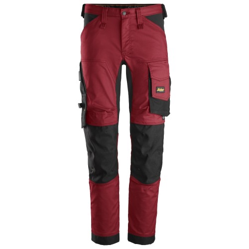 6341 Pantalones largos de trabajo elásticos AllroundWork Slim Fit color rojo/ negro