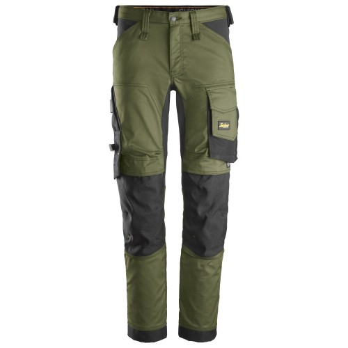 6341 Pantalones largos de trabajo elásticos AllroundWork Slim Fit color verde khaki/ negro