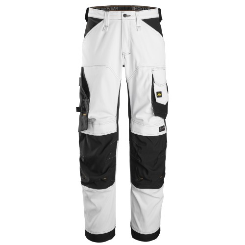 6351 Pantalones largos de trabajo elásticos de ajuste holgado AllroundWork blanco-negro talla 146