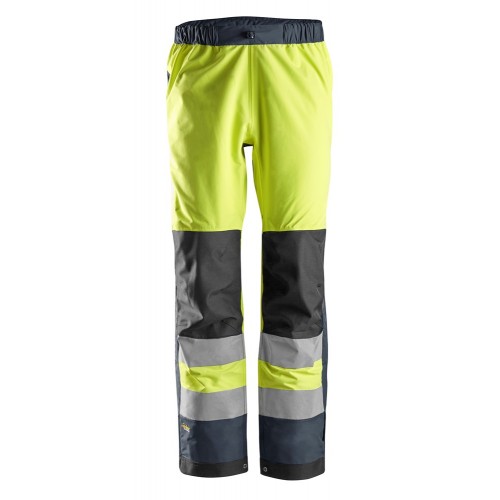 6530 Pantalones largos de trabajo impermeables Waterproof Shell de alta visibilidad clase 2 AllroundWork amarillo-azul marino talla XL