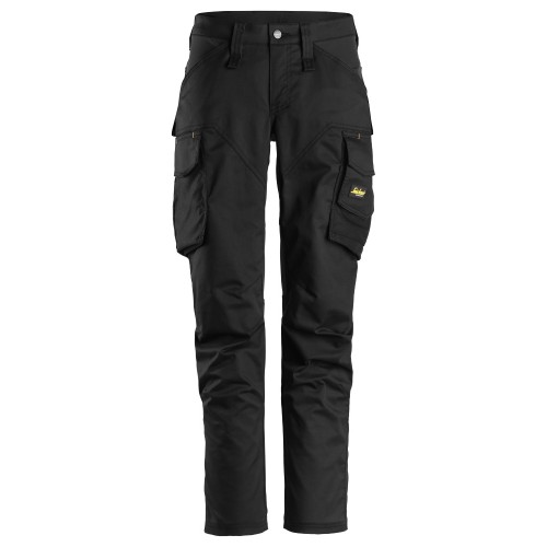 6703 Pantalones largos de trabajo elásticos para mujer sin bolsillos para rodilleras AllroundWork negro