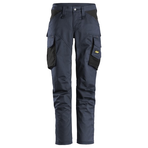 6703 Pantalones largos de trabajo elásticos para mujer sin bolsillos para rodilleras AllroundWork azul marino-negro