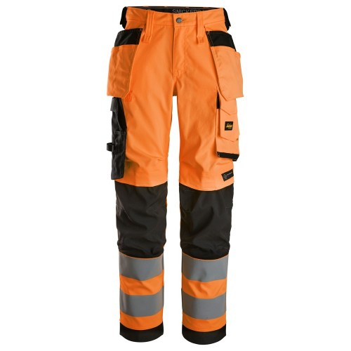 6743 Pantalones largos de trabajo elásticos de alta visibilidad clase 2 para mujer con bolsillos flotantes naranja-negro talla 46