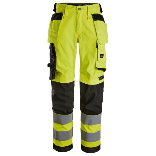 6743 Pantalones largos de trabajo elásticos de alta visibilidad clase 2 para mujer con bolsillos flotantes amarillo-negro talla 48