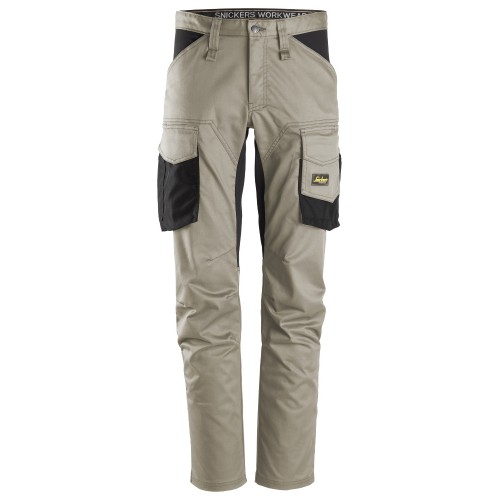 6803 Pantalones largos de trabajo elásticos sin bolsillos para las rodilleras AllroundWork beige-negro talla 46