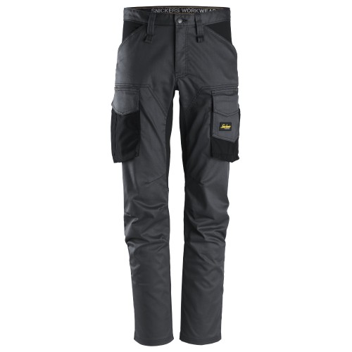 6803 Pantalones largos de trabajo elásticos AllroundWork sin bolsillos para las rodilleras color gris acero/ negro