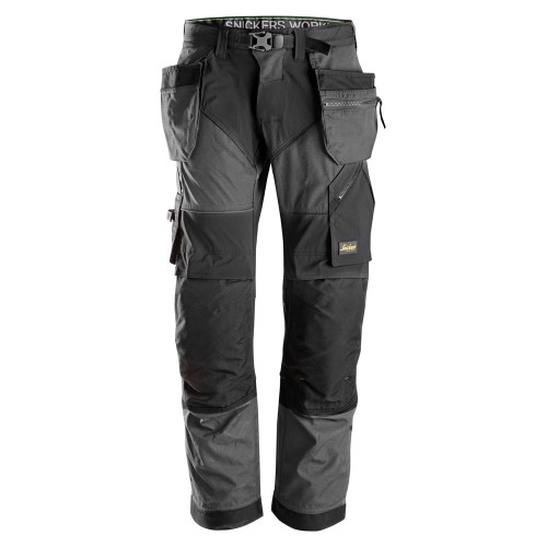 6902 Pantalones largos de trabajo FlexiWork bolsillos flotantes gris acero/ negro