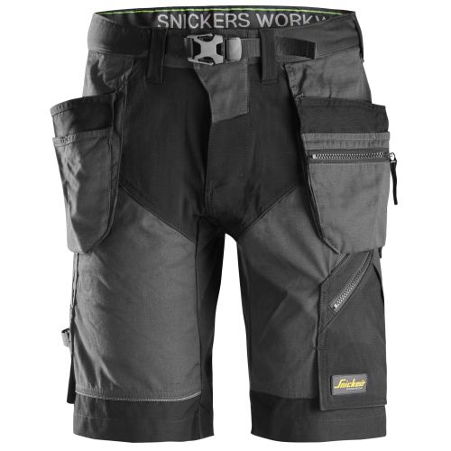 Snickers Workwear 6904 Pantalón corto FlexiWork+ con bolsillos flotantes gris acero-negro T.48