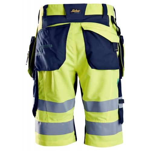6933 Pantalones cortos FlexiWork alta visibilidad clase 1 con bolsillos flotantes amarillo-azul marino