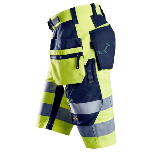 6933 Pantalones cortos FlexiWork alta visibilidad clase 1 con bolsillos flotantes amarillo-azul marino