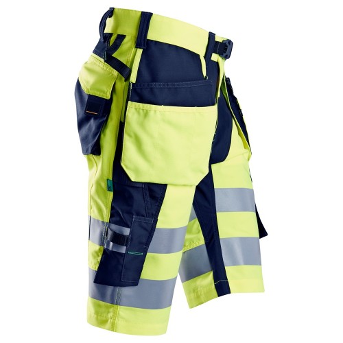 6933 Pantalones cortos FlexiWork alta visibilidad clase 1 con bolsillos flotantes amarillo-azul marino