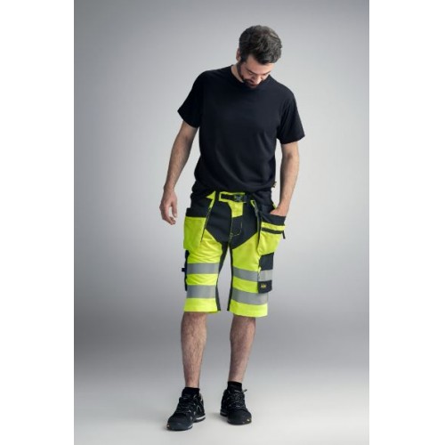 6933 Pantalones cortos FlexiWork alta visibilidad clase 1 con bolsillos flotantes amarillo-azul marino