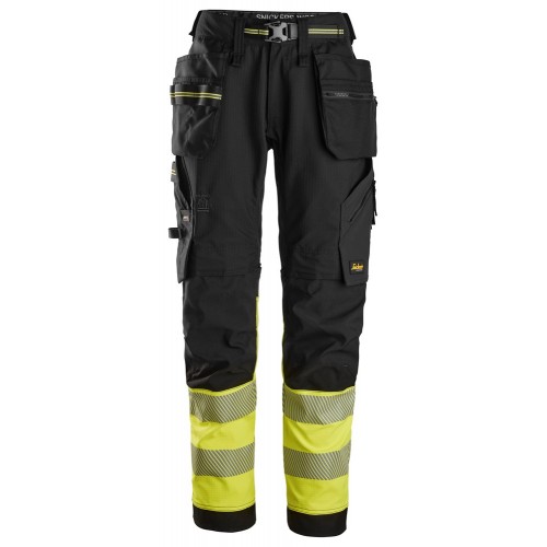 6934 Pantalones largos de trabajo elásticos de alta visibilidad clase 1 con bolsillos flotantes negro-amarillo talla 120