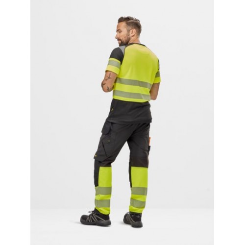 6934 Pantalones largos de trabajo elásticos de alta visibilidad clase 1 con bolsillos flotantes negro-amarillo