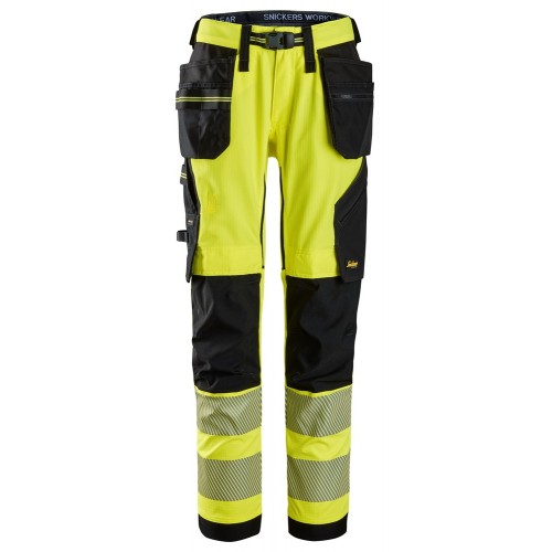 6943 Pantalones largos de trabajo elásticos de alta visibilidad clase 2 con bolsillos flotantes amarillo-negro talla 54