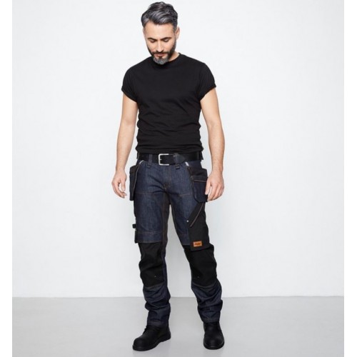 6955 Pantalones largos de trabajo FlexiWork en tejido vaquero con bolsillos flotantes