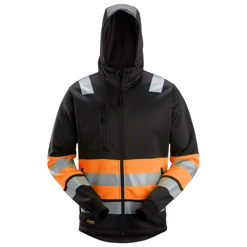 8038 Sudadera con capucha y cremallera completa de alta visibilidad clase 1 negro-naranja talla XS